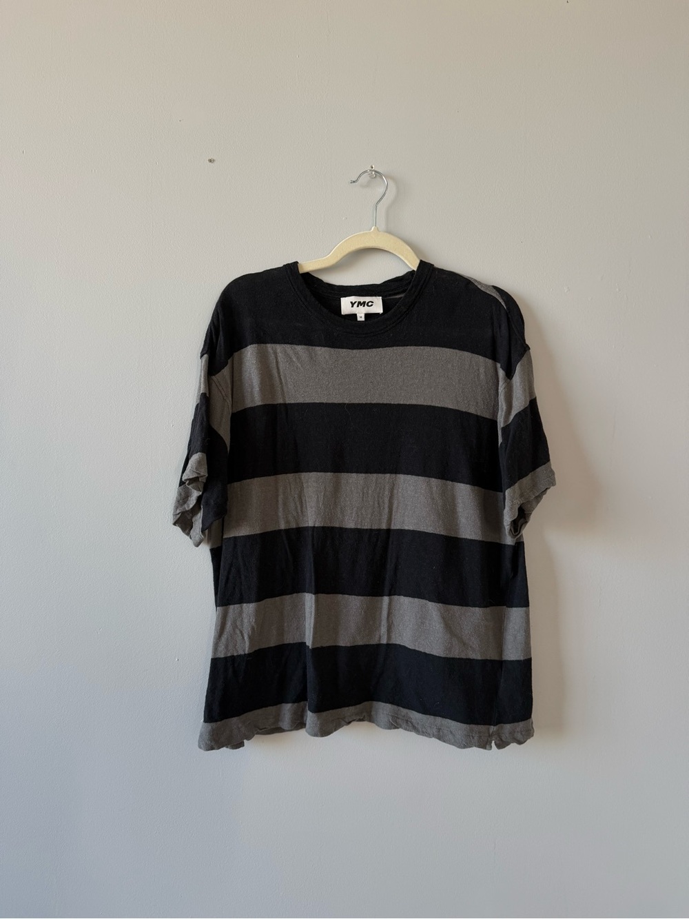 YMC Black & Gray Wide-Stripe Boxy Oversized Short Sleeve Tee